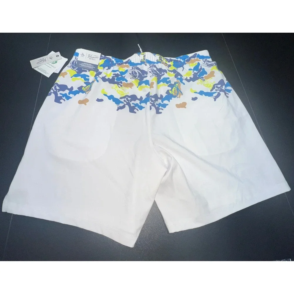 Original Penguin USA Pickleball Shorts Mens Large White Camo Stretch Athletic